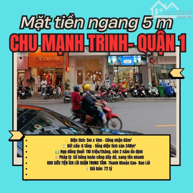 Ngang 5m Chu Mạnh Trinh, P.Sài Gòn, Quận 1, 6 tầng sẵn HĐT: 110 triệu/ tháng giá 72 tỷ