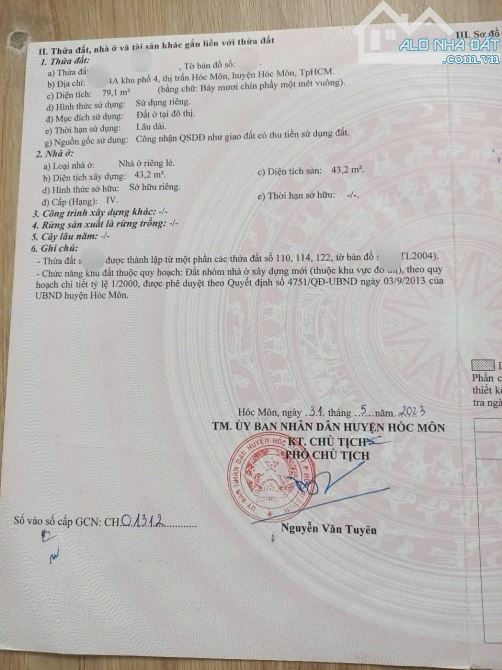 Cô 4 cần tiền bán nhà Trung Tâm Hóc Môn – Giá 970Triệu, 79m2 Sổ Hồng Riêng