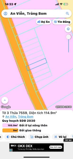 Đất nền xã An Viễn đường thông 1 tỷ 1 gần kcn Giang Điền, chợ , ủy ban.