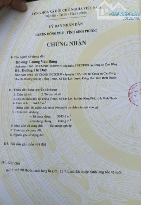 3643m2 đất Tân Lợi Suối bao quanh đất giá 650tr