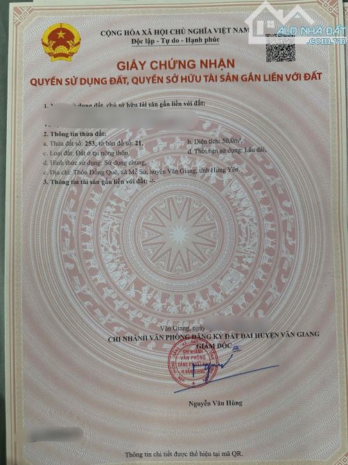 Cần bán 50m Trục chính thôn Đồng quê. Xã Mễ Sở. Giáp VD4 và quy hoach đô thị SUn. Chỉ 2,5t - 1