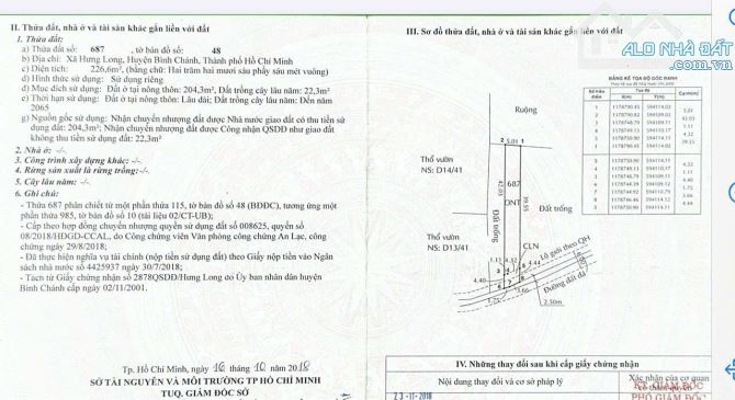 CẦN BÁN LÔ ĐẤT THỔ CƯ 226m2 NGAY CHỢ HƯNG LONG CÁCH ĐOÀN NGUYỄN TUẤN 300m - 1