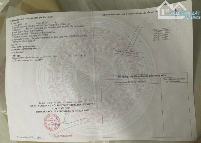 Bán nhà+Đất 293m2 (6.6 dài 45m) thổ cư trục Mỹ Xuân- Ngãi Giao - 1