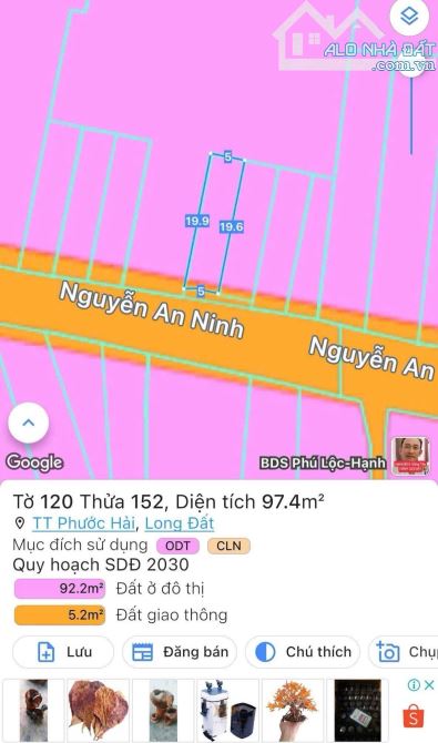 MẶT TIỀN NGUYỄN AN NINH - TT PHƯỚC HẢI - ĐẤT ĐỎ - BRVT 🌈DT 5x20M - 98m2 -80m2 thổ - 3