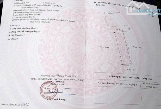 Bán lô đất DT 63 M ngay trung tâm Y tế  Hải An