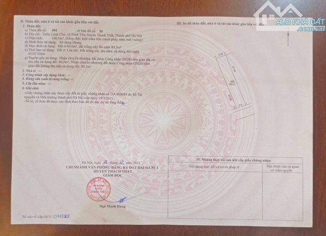 CHÍNH CHỦ NHỜ BÁN LÔ ĐẤT TRỤC CHÍNH THÔN CÁNH CHỦ ĐƯỜNG VÀNH ĐAI CNC HOÀ LẠC