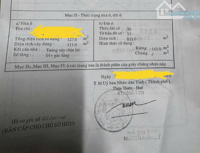 Bán nhà mặt tiền Trần Thúc Nhẫn TTT P Huế gần chợ bến Ngự