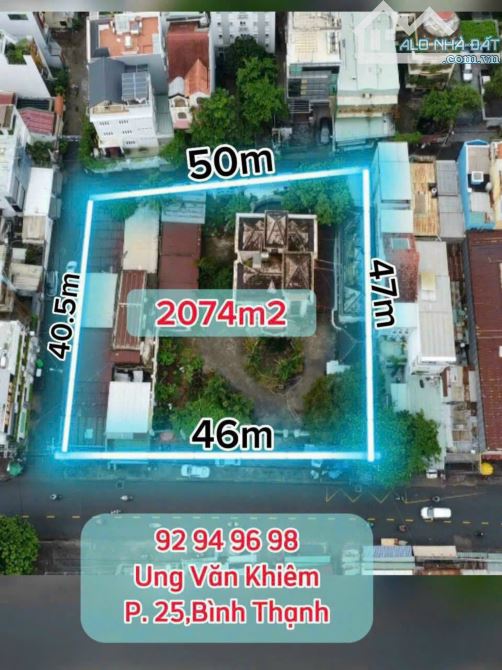 Chính chủ bán nhà MT số 92-94-96-98 Ung Văn Khiêm, Q.BT (50x48m. CN:2074m2) Giá 680 Tỷ TL