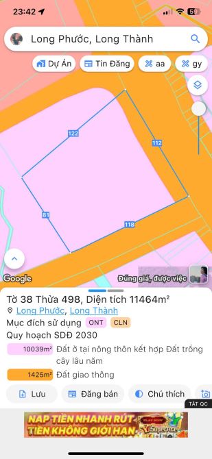Bán 1 mẫu 1 mặt tiền ql51 có 2 mặt tiền giá mềm