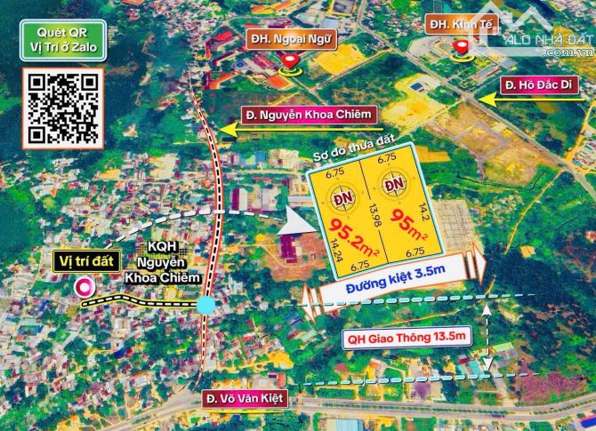 Bán Đất Kiệt Nguyễn Khoa Chiêm gần trường ĐH Ngoại Ngữ, Phường An Cựu, Huế