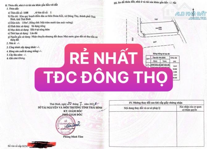 Bán đất TĐC Đông Thọ Vị trí đắc địa: Ngay sau chợ Hộ – trung tâm TP Thái Bình, khu dân cư