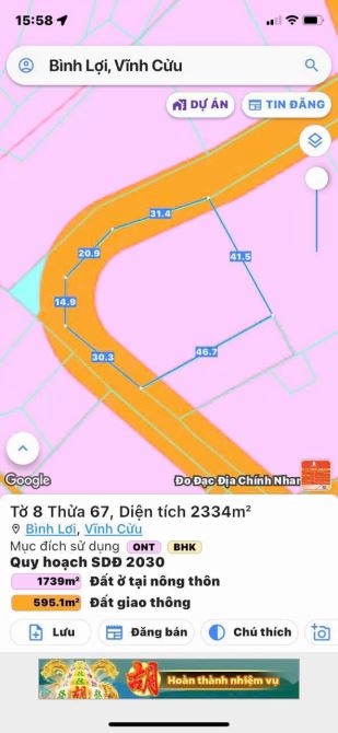 Bán đất 2 mặt tiền sổ riêng thổ cư Tân triều