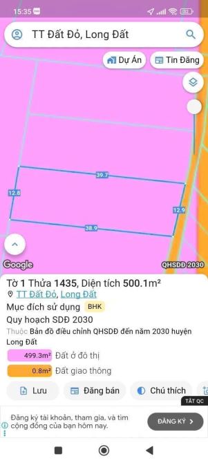Bán Đất Trung Tâm TT Đất Đỏ , Ngang 12 Sâu 39 , Sẵn 120 Thổ Cư Giá Chỉ 1.750 Tỷ - 1