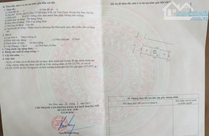 Bán đất khu tập thể V30 xã Sóc Sơn, Hà Nội lô góc 85m Full thổ ô tô tránh nhỉnh 2 tỷ - 2
