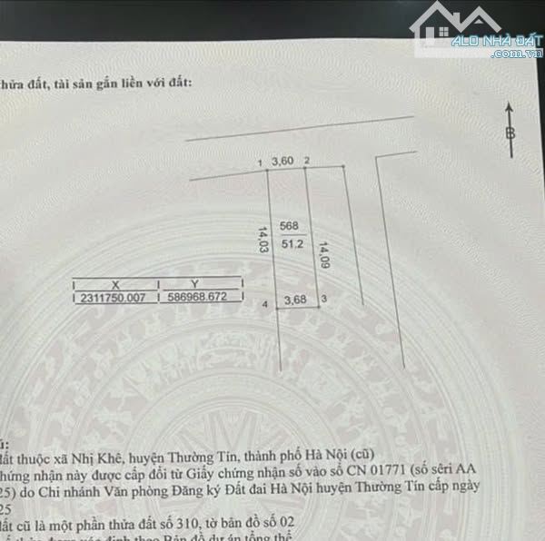 Trục chính Nhi Khê, thường tín. DT: 51m, giá 5.3 tỷ, thông oto tránh,  cách 500m ra QL1A - 3