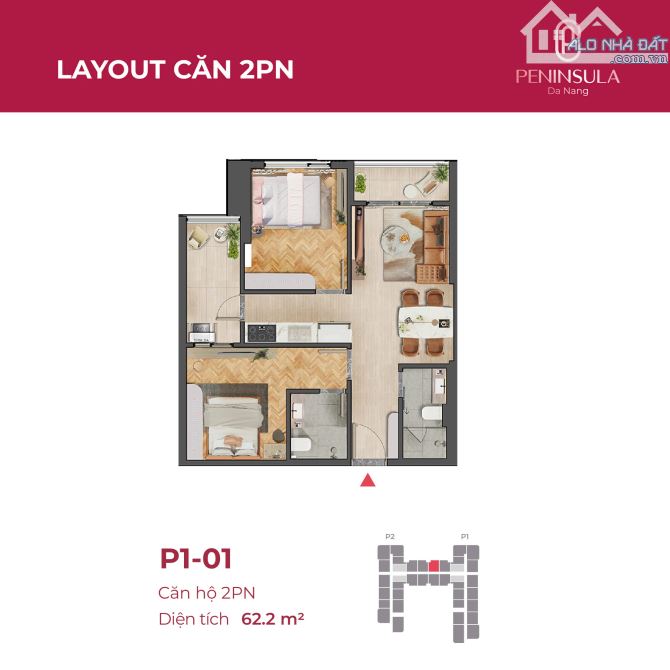 Cần bán căn hộ 2PN 61,8m2, tầng 12A Peninsula Đà Nẵng, mặt sông Hàn- Sổ đỏ lâu dài - 3