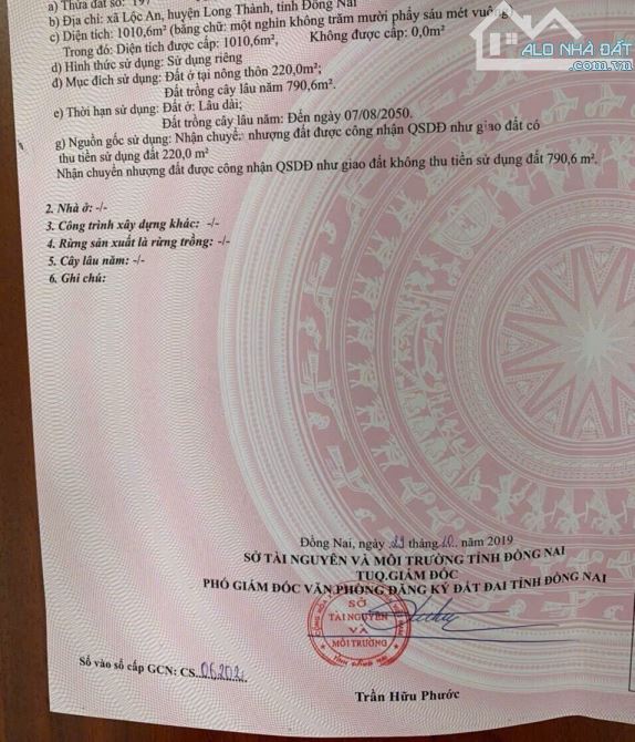 🏡 BÁN ĐẤT 1 SÀO 1.011M – 220M THỔ CƯ – GIÁ: 9 TỈ 2 - 1 XOẸT ĐƯỜNG 769 - LỘC AN, LONG THÀN - 3