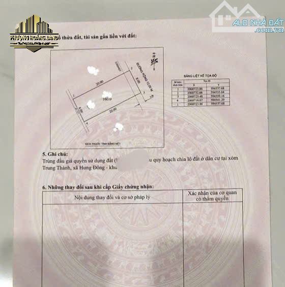 LÔ ĐẤT HIẾM TRUNG THÀNH, HƯNG ĐÔNG, PHƯỜNG VINH HƯNG 160m2 ĐÔNG BẮC ĐƯỜNG 12m
