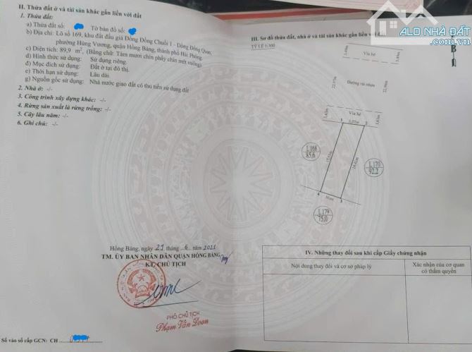 Bán đất mặt đường 30m KPL Đống Chuối, Hùng Vương, Hồng Bàng 90m2 – 4,8 tỷ