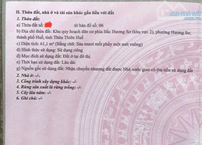 BÁN ĐẤT HƯƠNG SƠ - HƯỚNG ĐÔNG NAM - CHÍNH CHỦ - Ngang 4,7m - chỉ 1,22 tỷ