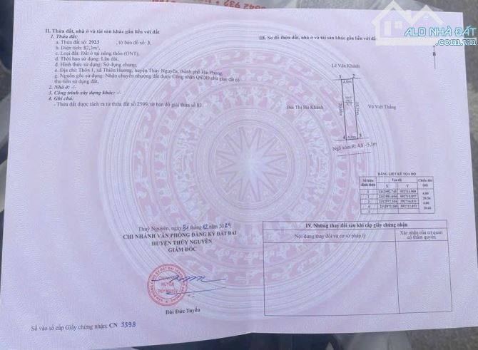 BÁN LÔ THÔN 1 THIÊN HƯƠNG, THỦY NGUYÊN, HẢI PHÒNG đường 5m giá chỉ 2 tỷ.