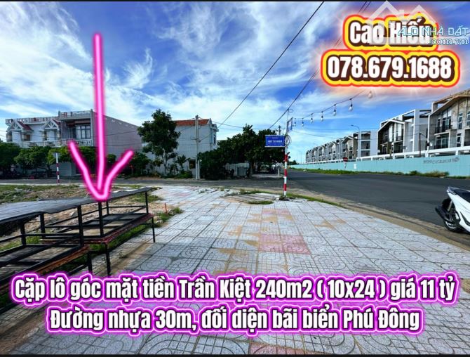 💥Cặp lô góc mặt tiền Trần Kiệt 240m2 ( 10x24 ) giá 11 tỷ. Đất biển Phú Yên