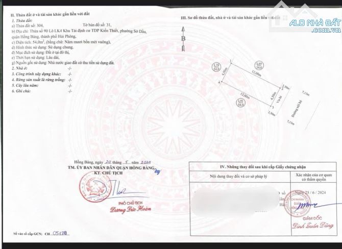 Lô đất hướng Đông Nam giá rẻ nhất tđc Kiến Thiết, Sở Dầu đối diện chợ Hoa Quả 54m 72 tr/m