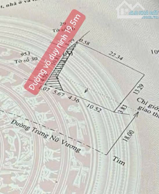 Lô góc 2 mặt tiên Trưng Nữ Vương và Võ Duy Ninh 371m