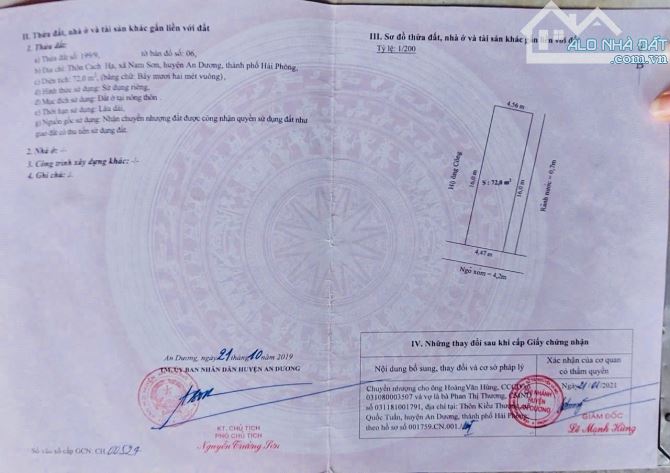 Bán đất Cách Hạ, Nam Sơn, An Dương 72m ô tô chỉ 1,x tỷ. - 1