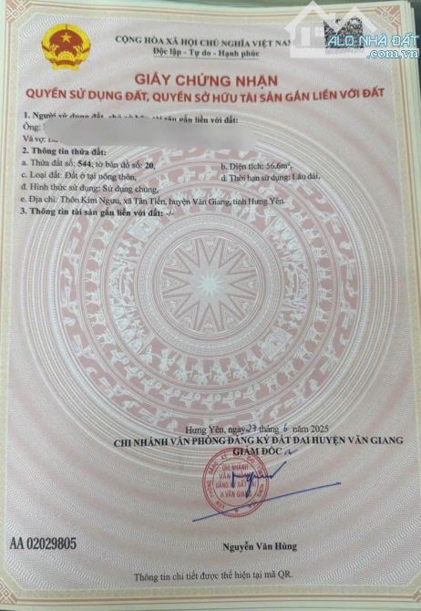 Chính chủ gửi bán lô góc 56,6m2 đất ở Kim Ngưu - Tân Tiến - Văn Giang - 1