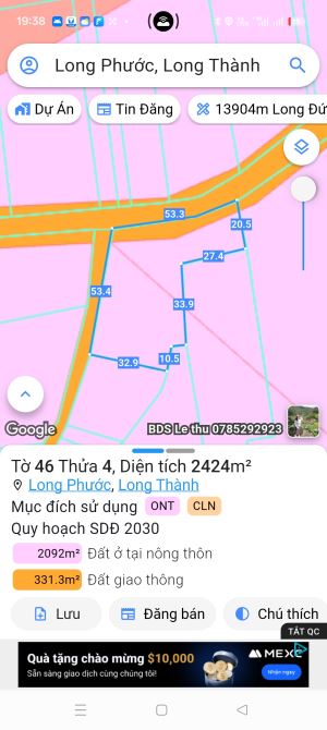 BÁN GẤP LÔ ĐẤT VÀNG ĐẦU TƯ TẠI LONG THÀNH - SỞ HỮU 2 MẶT TIỀN. 2,4 SÀO LONG PHƯỚC - 1
