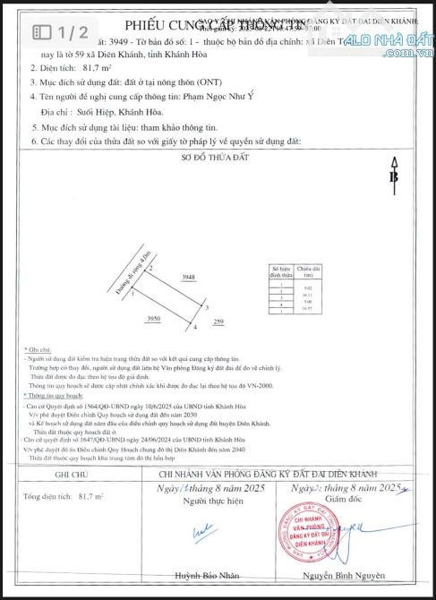 DTOAN2 ⭐️ DIÊN TOÀN, DIÊN KHÁNH SÓT LẠI LÔ ĐẤT GẦN CÂY DẦU ĐÔI 750m GIÁ: 1,29 Tỷ ⚡️Diện tí - 1