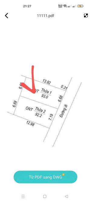 BÁN LÔ THỔ CƯ THÔN BÁI THƯỢNG, ĐOAN BÁI, HIỆP HÒA, BN. DT 93M2 MT 6M GIÁ 700TR - 1