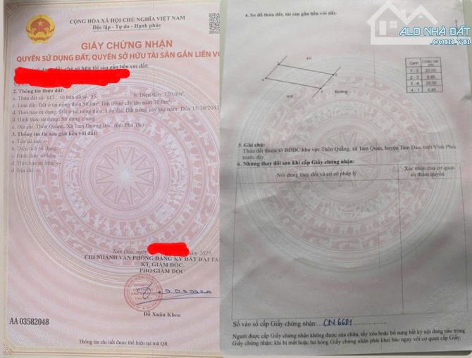 E BÁN Ô ĐẤT THÔN QUẴNG, Trục chính Liên Thôn, XÃ TAM QUAN _____Diện tích 120m2 thổ cư 50m - 3