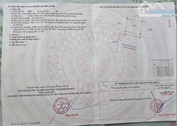 Bán Lô Đất Vĩnh Châu - xã Vĩnh Hiệp Sát Bên Khu Đô Thị Mỹ Gia   - DT: 73m2 ( ngang 8,3 mét - 4