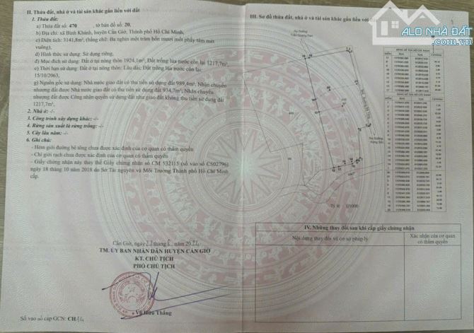 Bán lô đất 2 MT đường xe hơi Rừng Sác, Bình Khánh, Cần Giờ 15,5tỷ