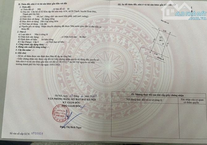 Cần bán gấp mảnh đất 64m đường thông oto tại Di Trạch, Hoài Đức, Hà Nội