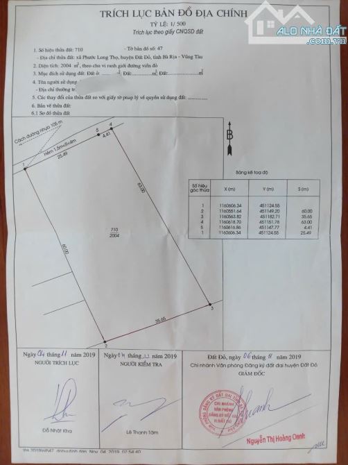 Gần QL55 và KCN Đất Đỏ 2000m2(30x60) có 100tc giá chỉ 4t300
