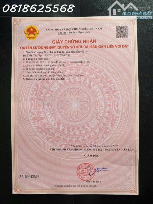 Siêu phẩm nhà đẹp - Cần bán nhà đẹp 3 tầng xã Chỉ Đạo, Hưng Yên, DT 61m2, giá 2,6 tỷ ( TL