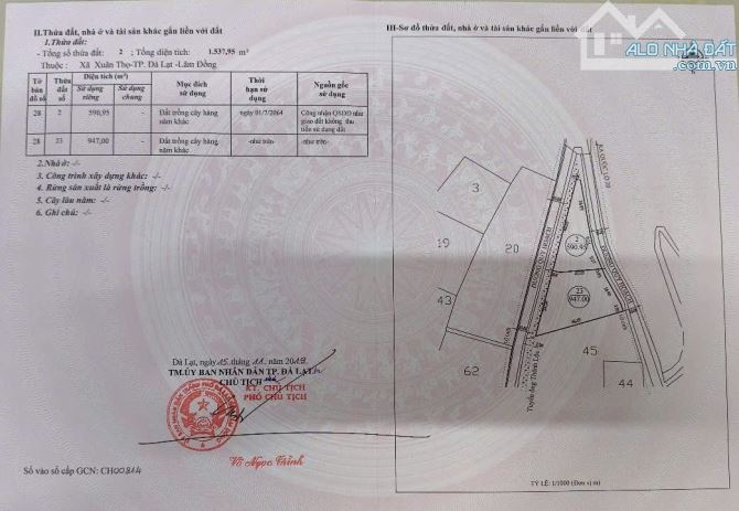 Bán đất thổ 2 mặt tiền nhựa đường tập đoàn 1 Xuân thọ Đà lạt -  590m2- 3.2 tỷ - 9
