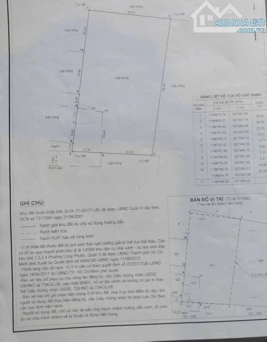 Chính chủ Bán đất MT 2500m2 đối diện Khu du lịch Song Long đường D1, Quận 9 giá rẻ 15.2tr/ - 2