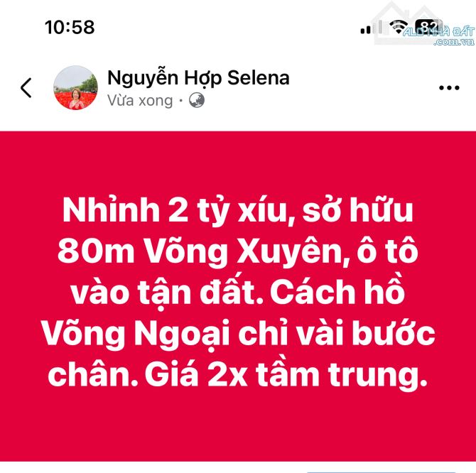 F0 Võng Xuyên, Phúc Thọ. 80m ô tô vào đất, giá 2x trung - 4