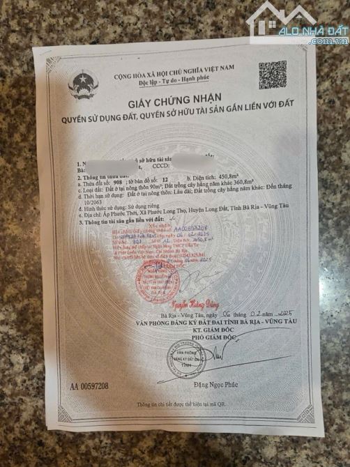 Lô biệt thự giá cực tốt mặt tiền 997 Phước Long Thọ- Long Đất- BRVT  DT: 10x45 nở hậu 11m - 6
