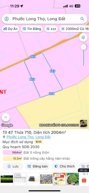 Gần QL55 và KCN Đất Đỏ 2000m2(30x60) có 100tc giá chỉ 4t300 - 8