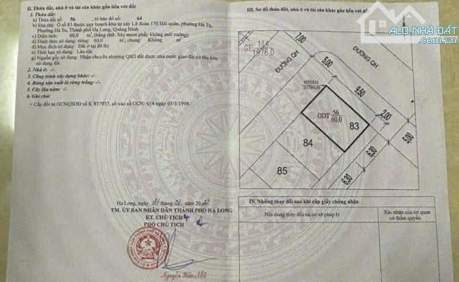 Chính chủ gửi bán ô đất 2 MẶT TIỀN 60m Lữ Đoàn 170 - Hà Tu ,Hạ Long