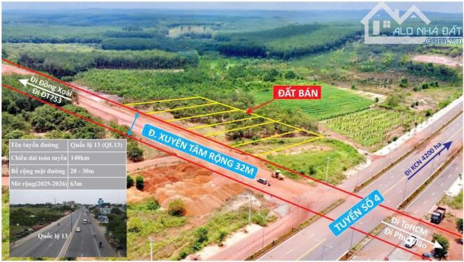 Đất xuyên tâm 600m2 - 100 thổ cư, mặt tiền đường 32m không trừ lộ giới bao sổ 420 tr