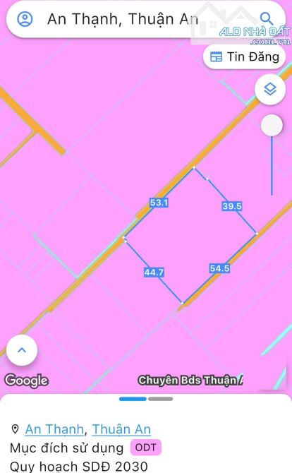 Bán đất thổ cư Hồ Văn Mên, An Thạnh, Thuận An: 54 x 44,5m= 2.547m2, giá 16,2 tỷ.