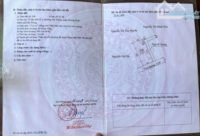Bán đất TDP số 2 Hải Thành - Dương Kinh - Hải Phòng