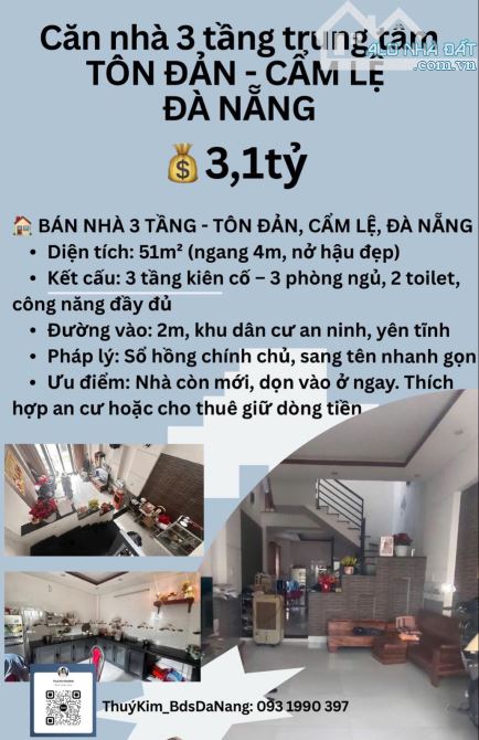 BÁN NHÀ 3 TẦNG TRUNG TÂM TÔN ĐÀN – CẨM LỆ – ĐÀ NẴNG