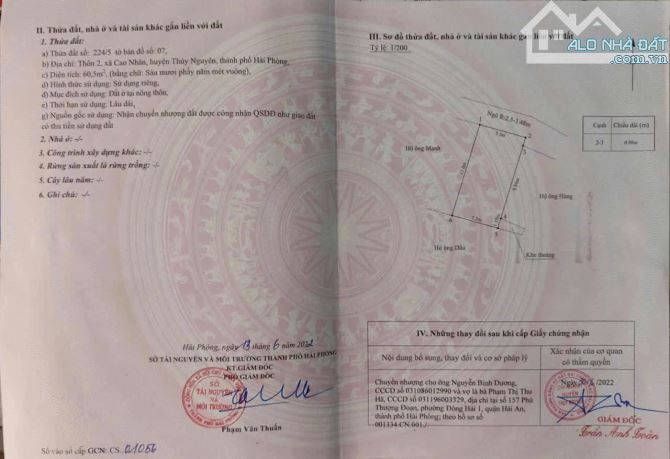 Chị chủ xinh gái gửi bán lô đất xã Cao Nhân ( nay thuộc phường Lê Ích Mộc - Hải Phòng